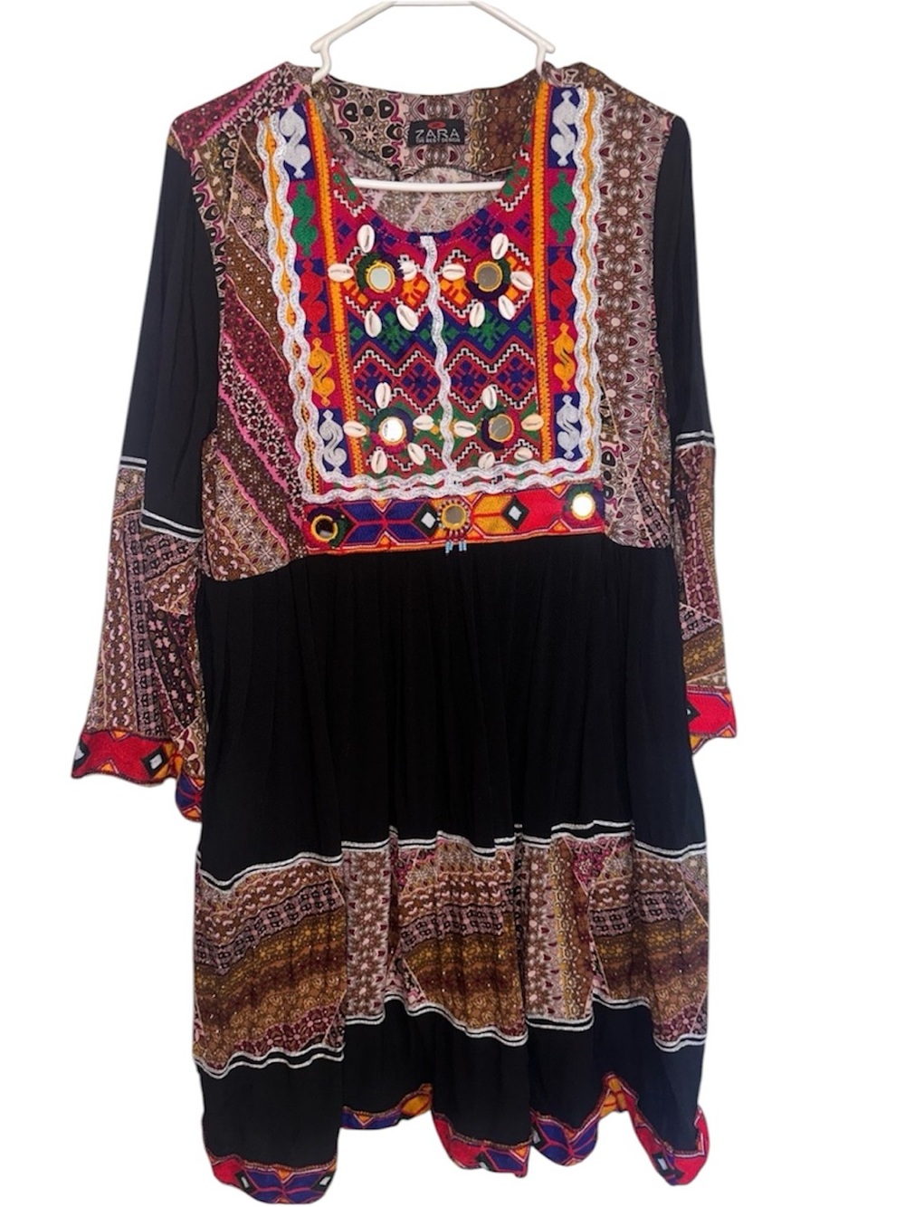 Traditional Afghani Tribal Dress Pants Scarf Embroidered Sparkling Cowrie Shells